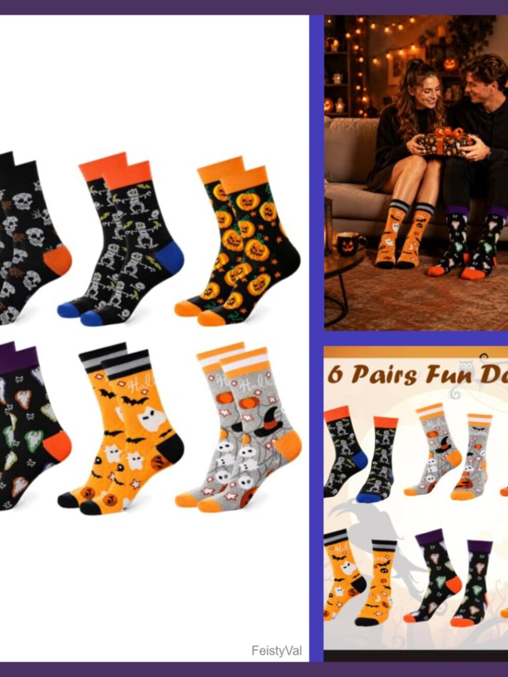 6 Pairs Halloween Crew Socks Polyester Novelty Gift Set